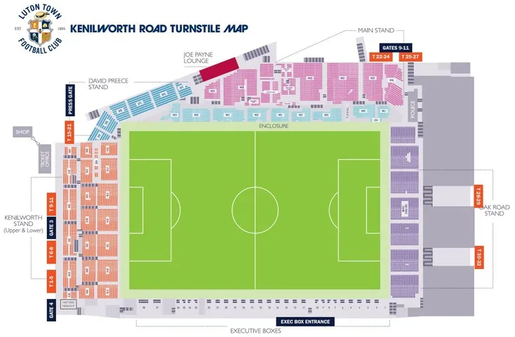 Sơ đồ bố trí chỗ ngồi sân Kenilworth Road
