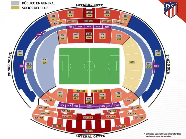 Sơ đồ chỗ ngồi chi tiết tại sân vận động Estadio Metropolitano của Atletico Madrid