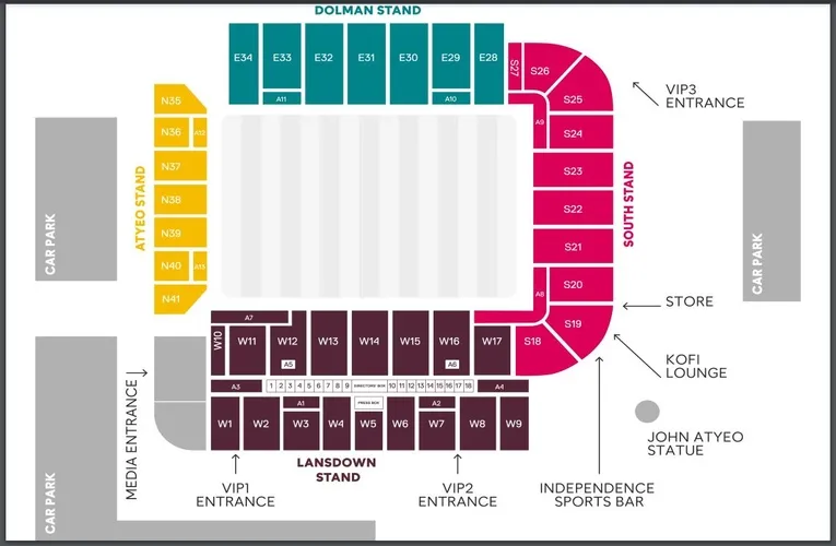 Sơ đồ chỗ ngồi sân vận động Ashton Gate 2024