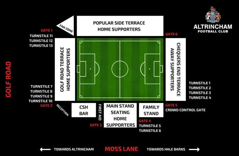 Sơ đồ tổng thể sân vận động J Davidson Stadium của Altrincham FC