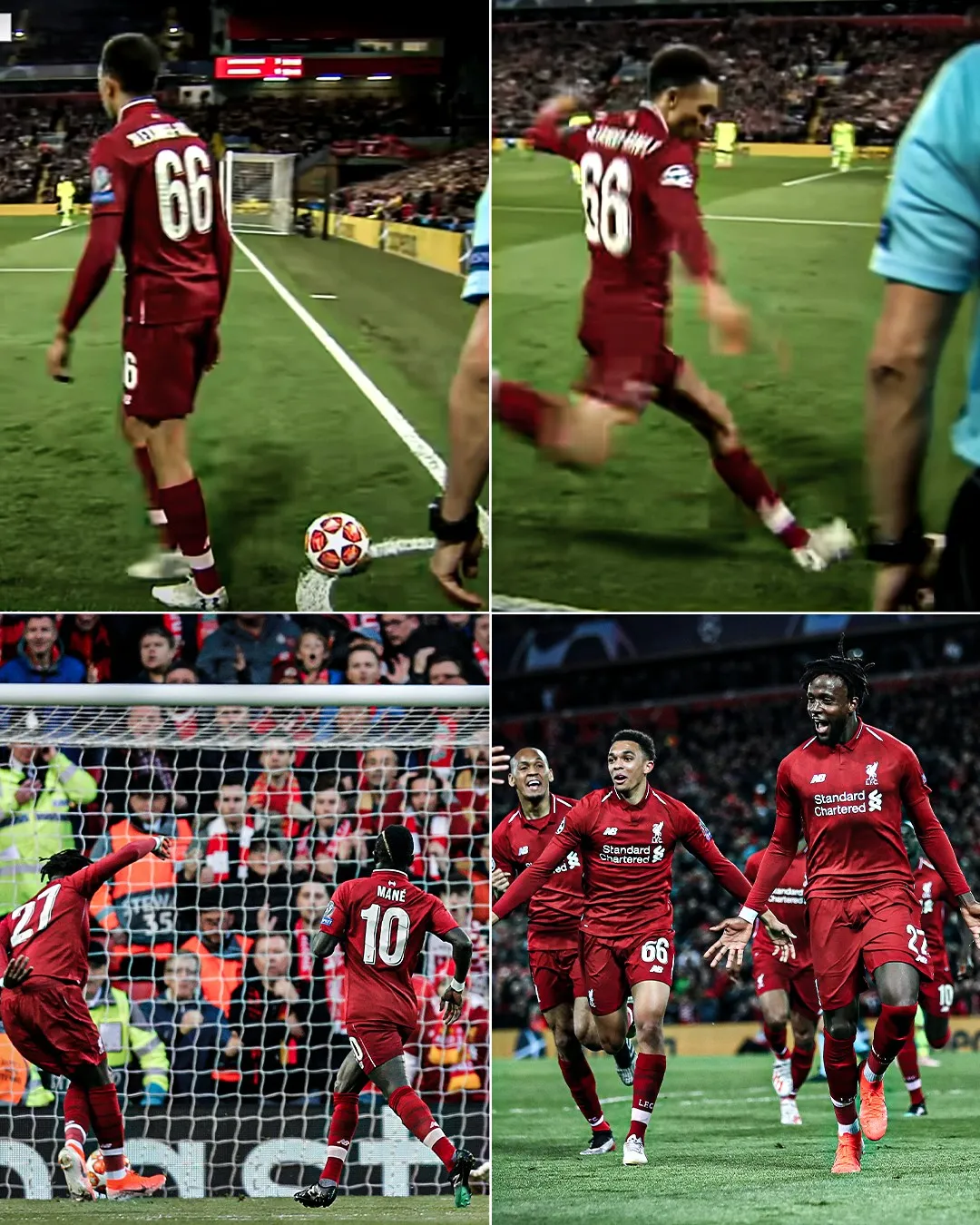 Tình huống Alexander-Arnold thực hiện quả phạt góc nhanh, tạo cơ hội cho Origi ghi bàn quyết định.